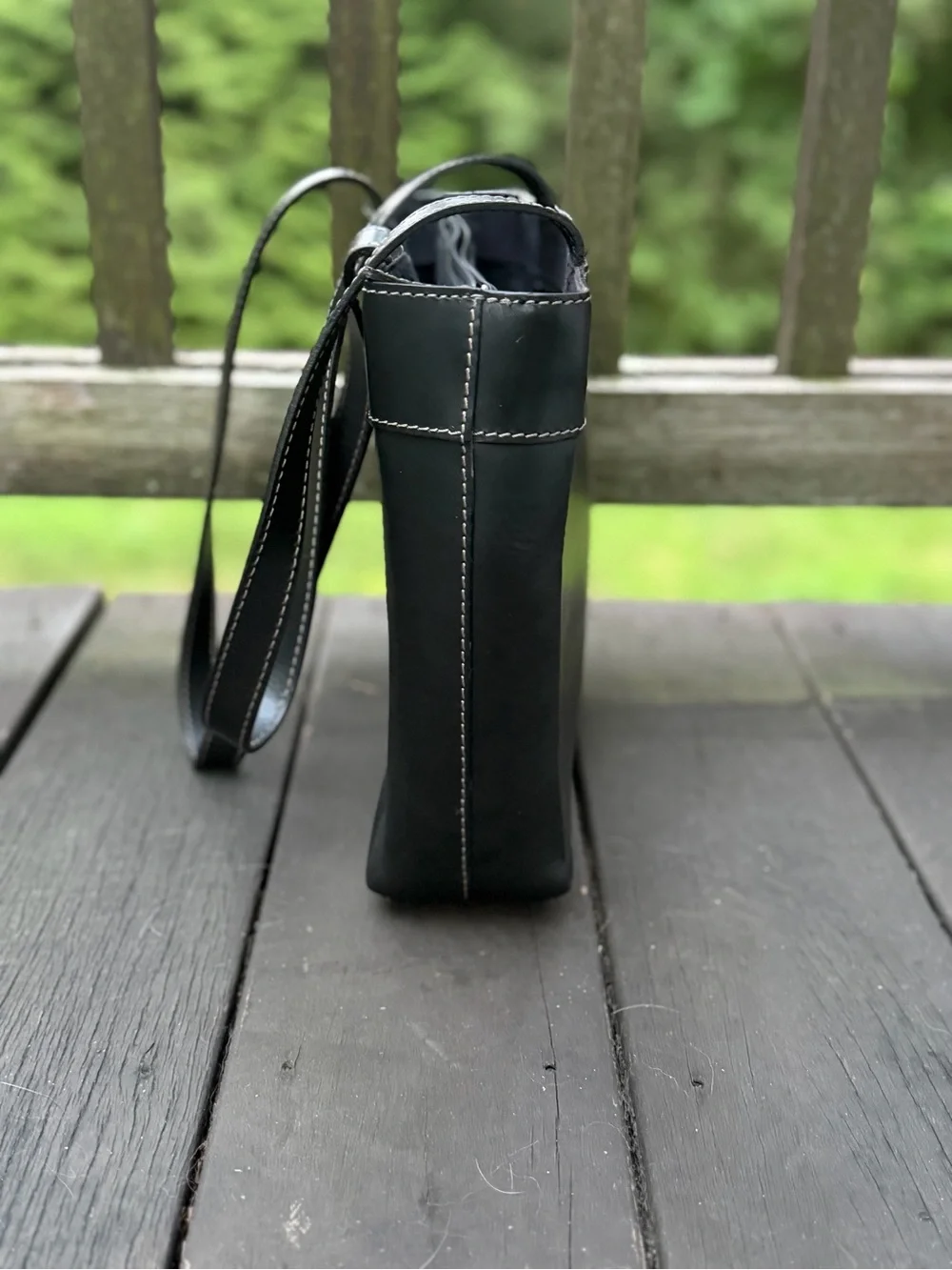 Black Genuine Leather Minimalist Tote Bag